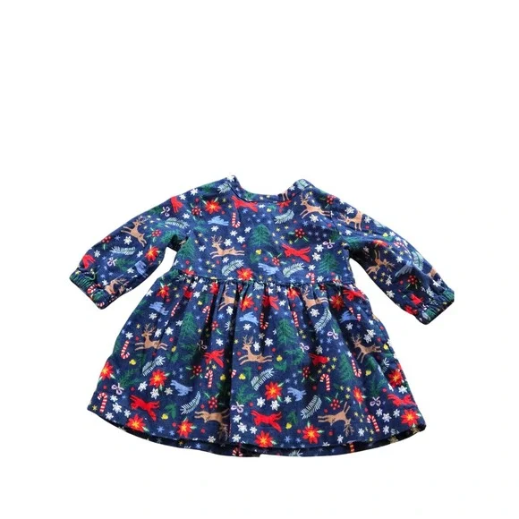 Hanna Andersson Flannel Christmas Dress 6-12 Months Reindeer Poinsettia Holiday - Picture 6 of 8